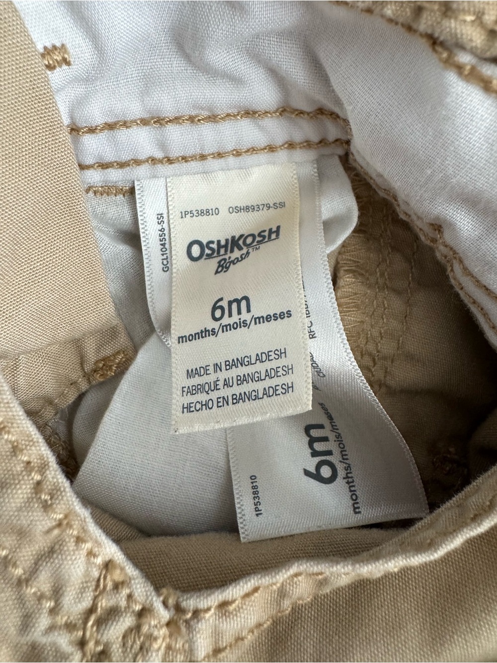 OshKosh B'gosh Khaki Baby Overalls with Plaid Lining - Picture 7 of 7